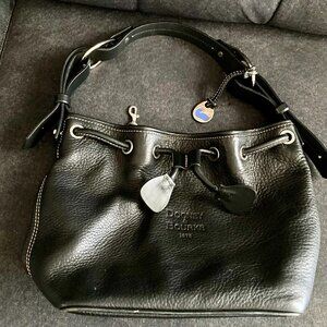 DOONEY & BOURKE Pebbled Drawstring Bucket Handbag Satchel Black Leather  10x9